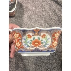 5 Vintage Scalloped Rim Porcelain Floral Mark Japanese Imari Kutani Square Bowl